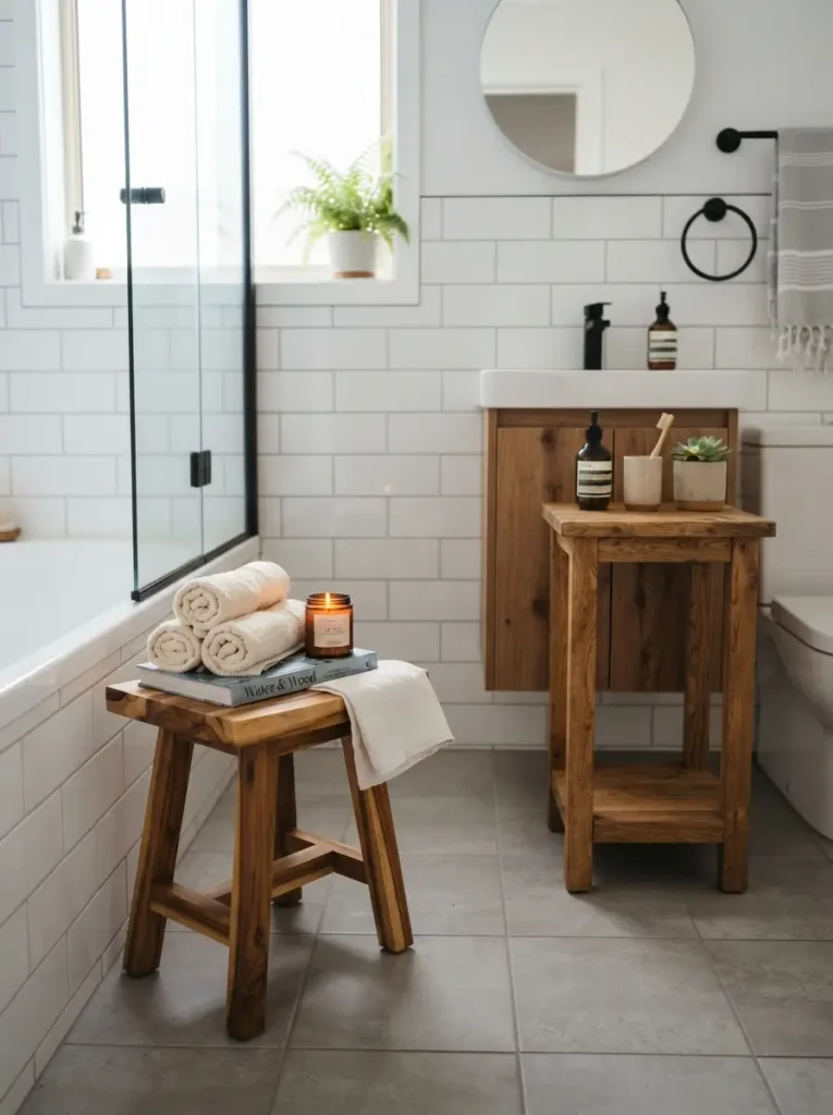 Add a Small Wooden Stool or Side Table