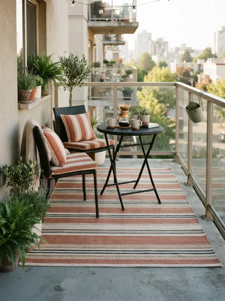Add a weather-friendly outdoor rug