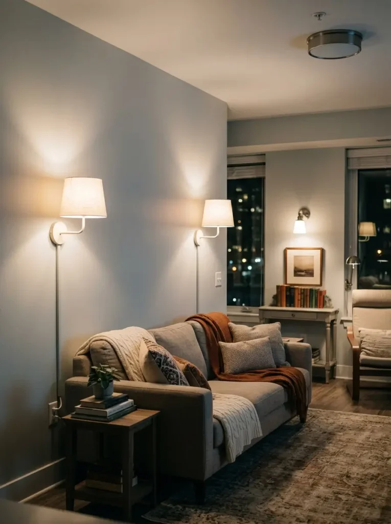 Add plug-in wall sconces instead of hardwired lights
