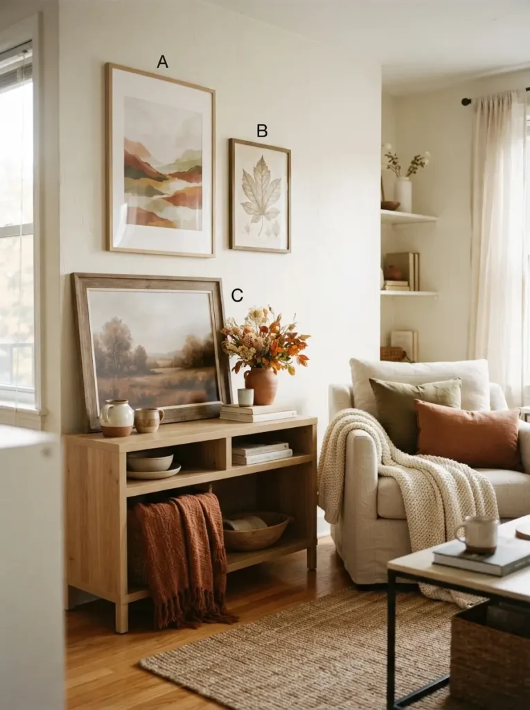Add wall art that feels warm but not seasonal-only