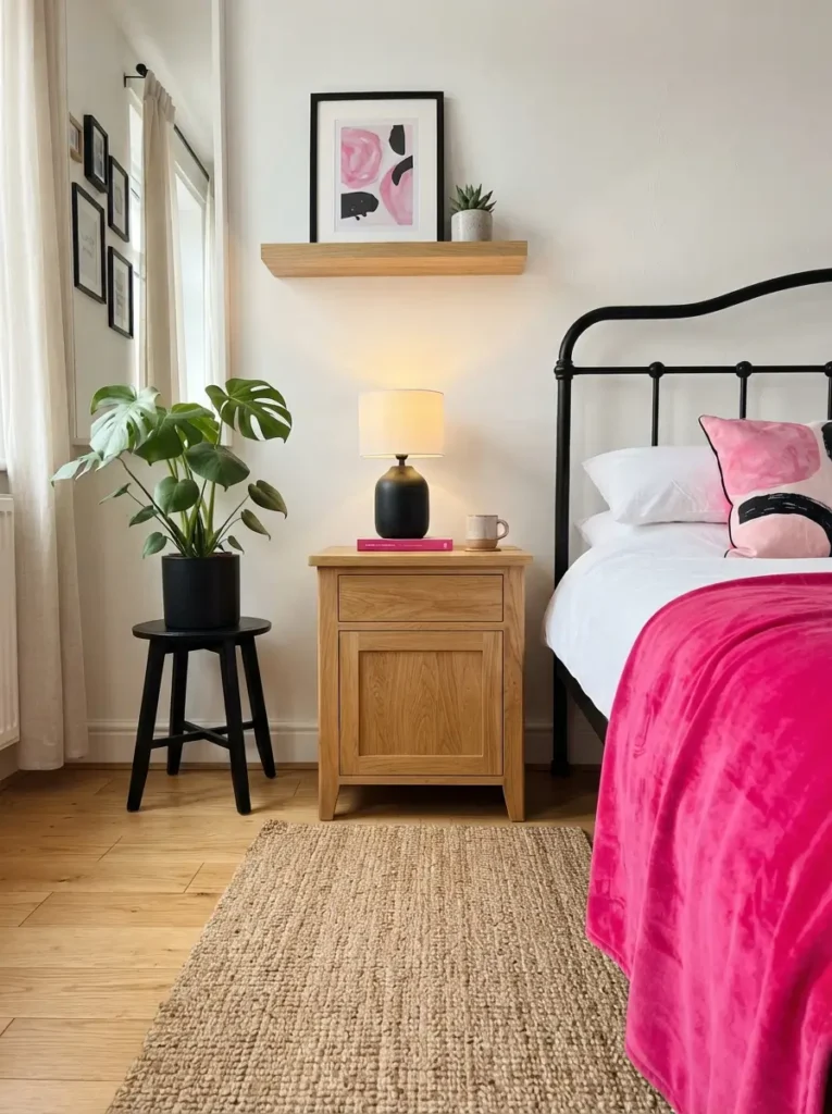 Bring in pale wood to soften the contrast