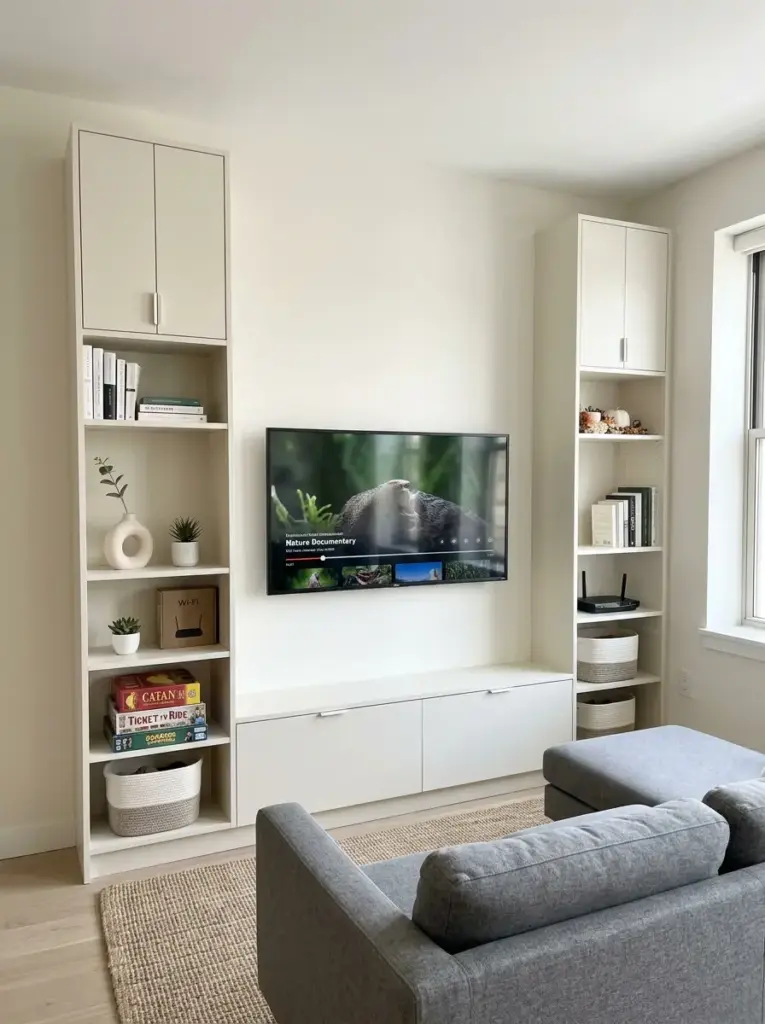 Build a Slim Storage Wall Around the TV