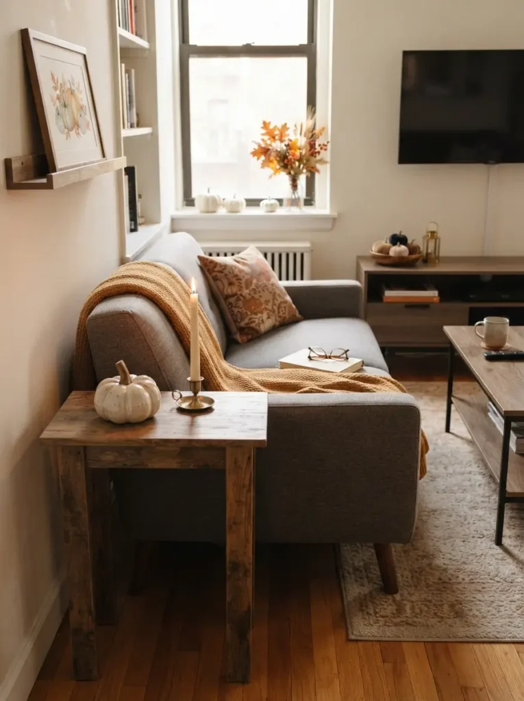 Choose small-scale fall decor for tight surfaces