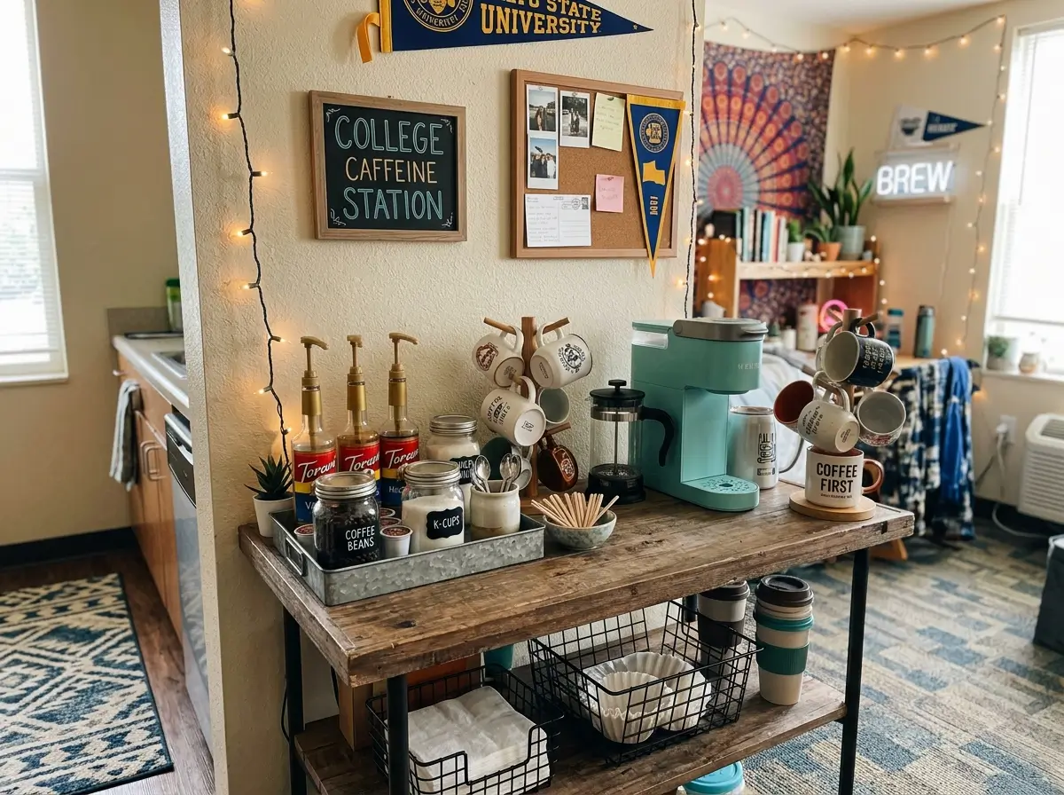 College Apartment Coffee Bar Ideas for Dorm Style