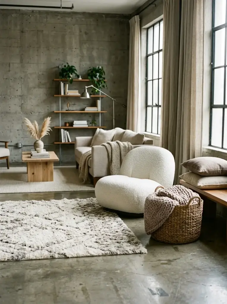 Concrete Finishes Paired with Cozy Textures