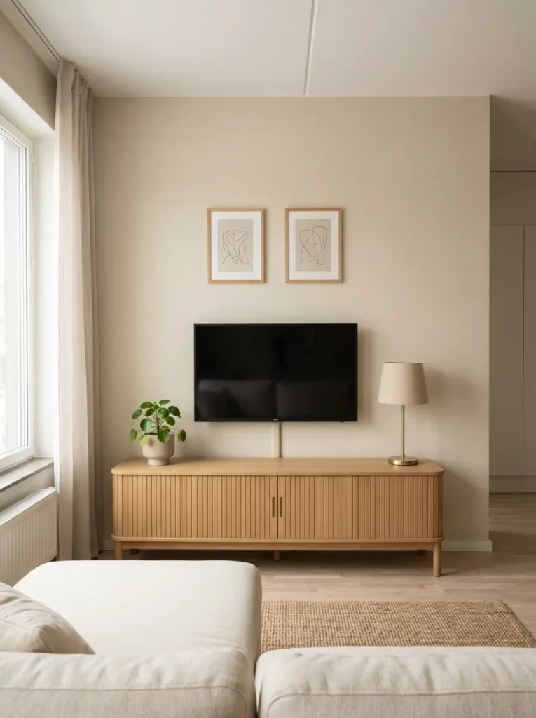 Create a Clear TV Wall With Beige Decor