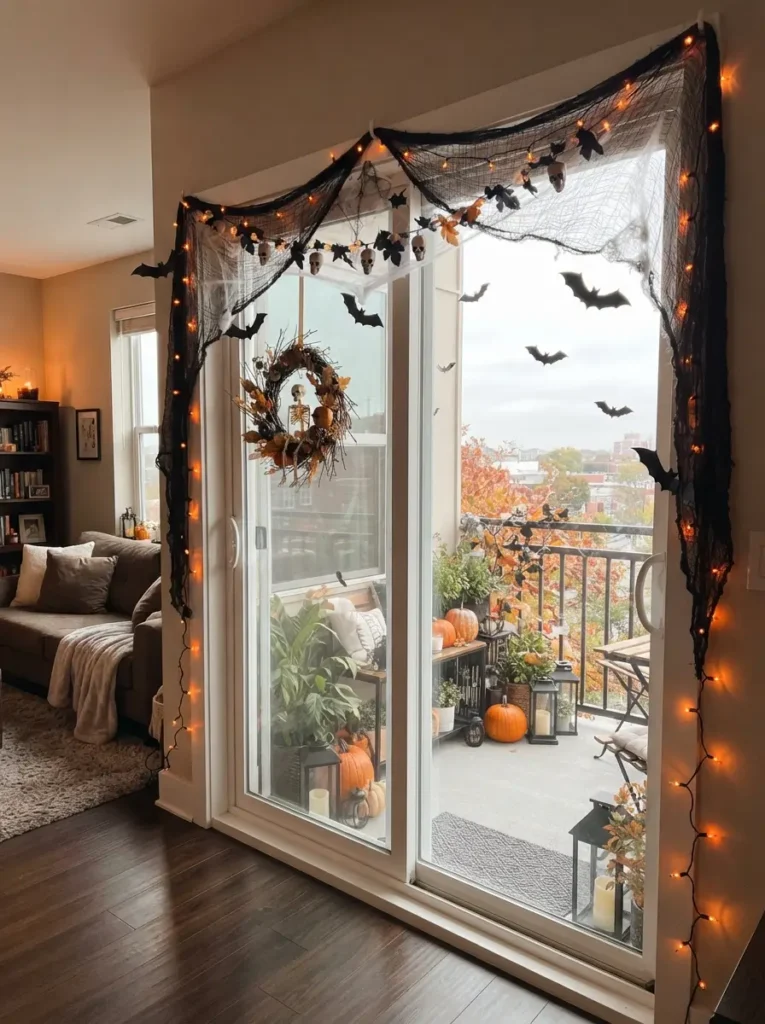 Create a haunted balcony door frame