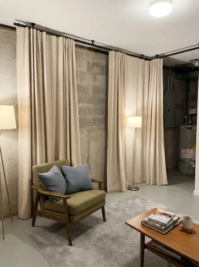 Hang Curtains Across Unfinished Walls