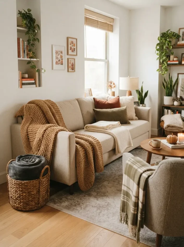 Layer throw blankets without making the sofa messy