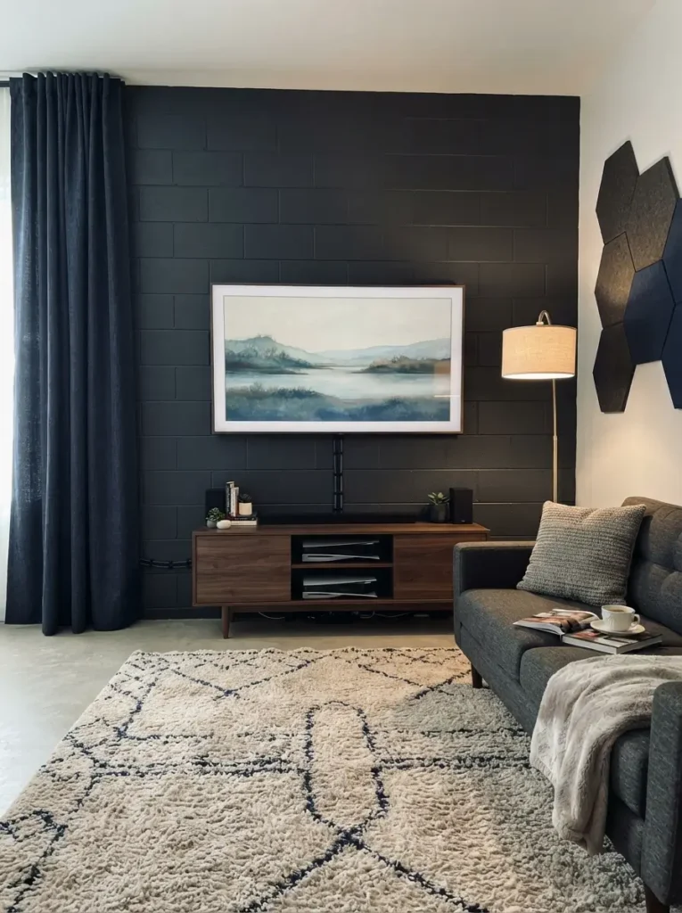 Make a Media Wall With Curtains and Paint