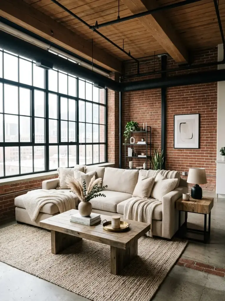 Neutral Linen Furniture with Raw Wood Accents