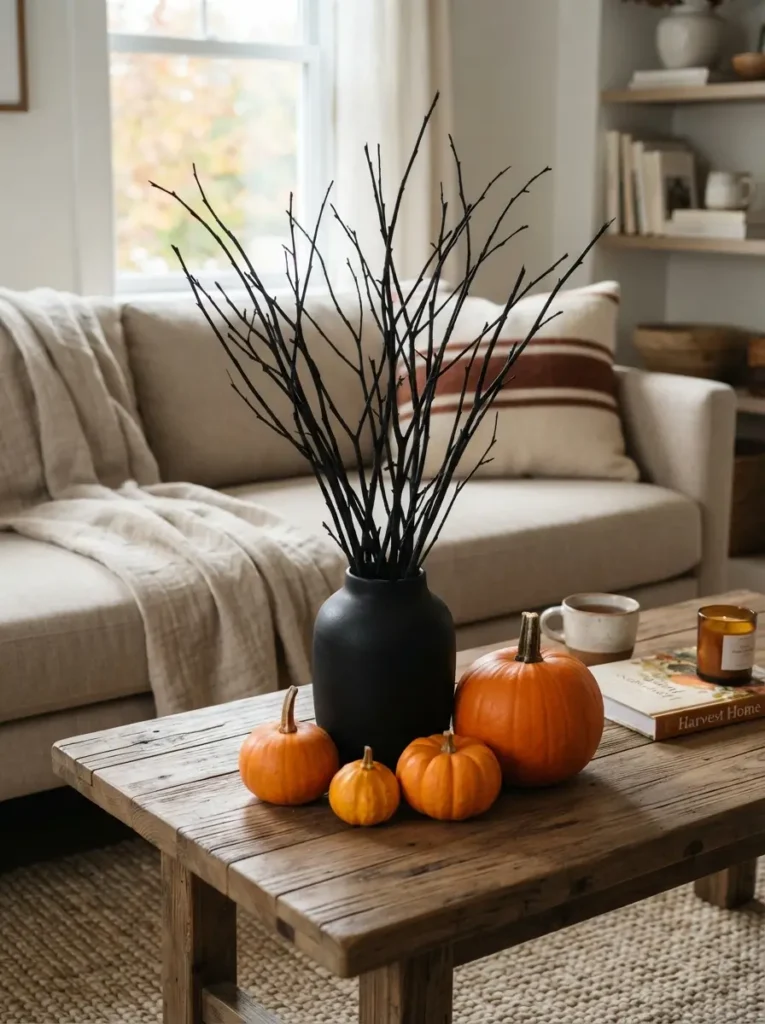 Pair Orange Pumpkins with Black Branches