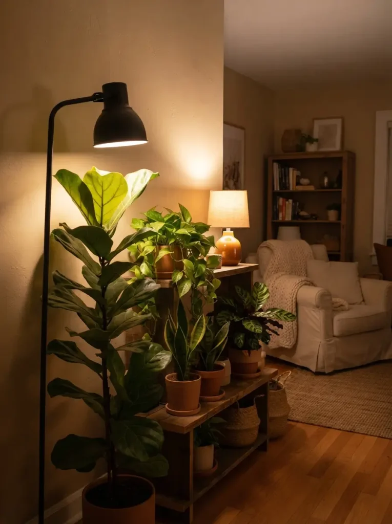 Pair Plants With Warm Living Room Lighting