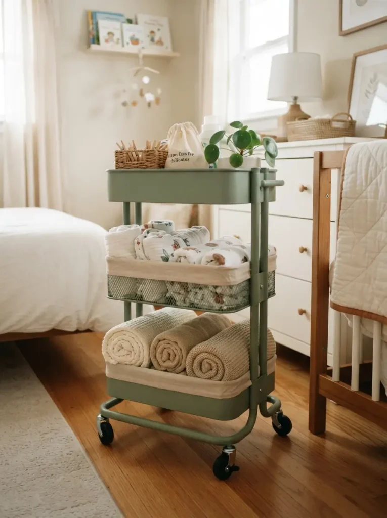 Place a Rolling Cart in a Bedroom Corner