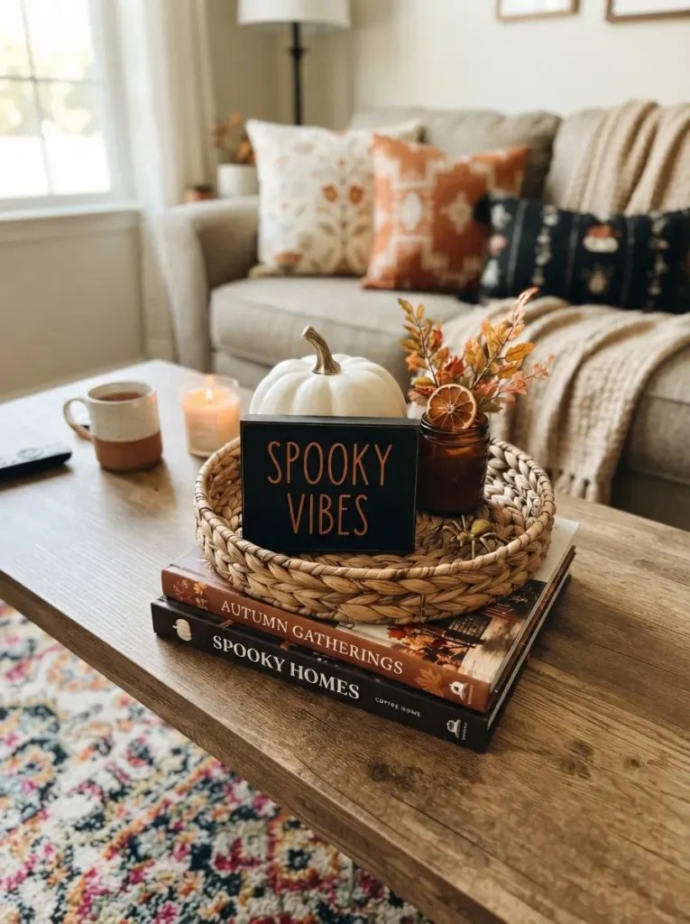 Place a Small Halloween Sign on a Book Stack