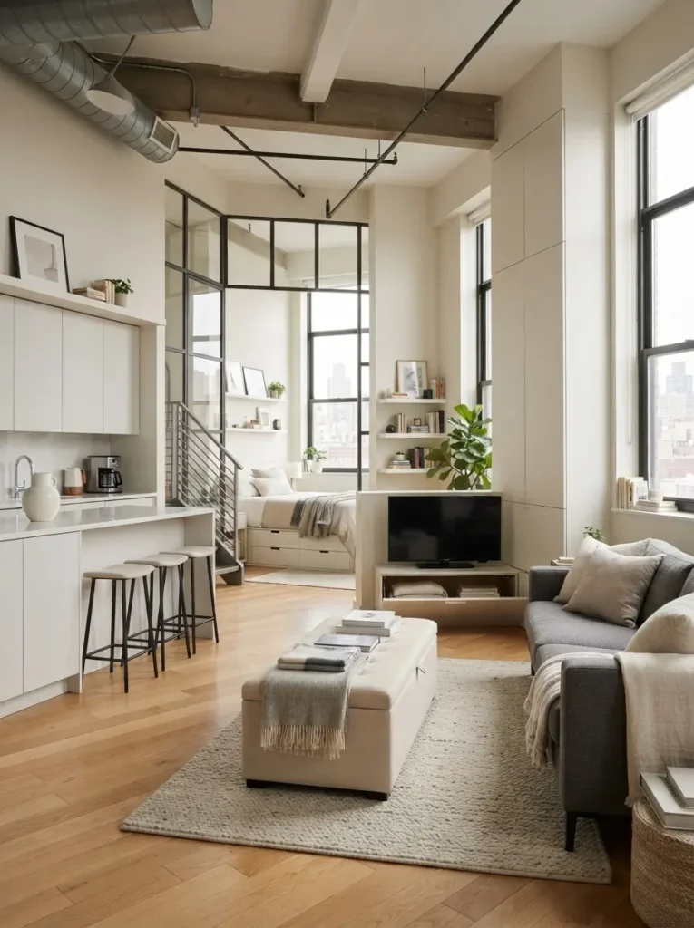 Sleek Loft with Hidden Storage Pieces