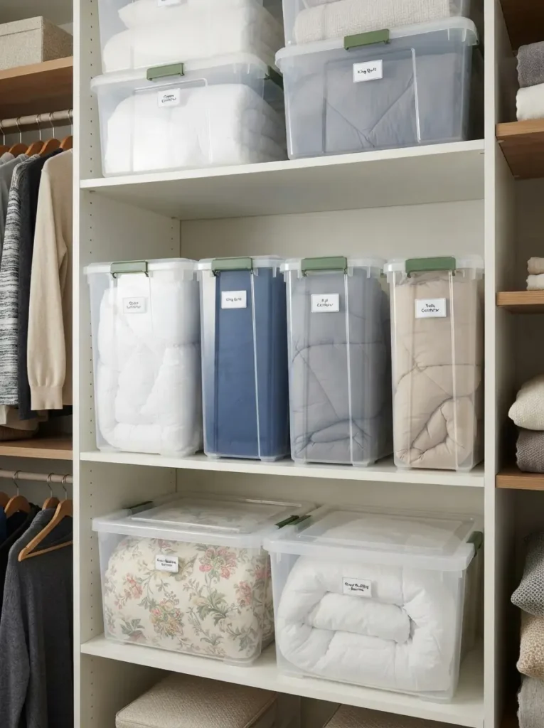 Store Bedding in Clear Lidded Boxes