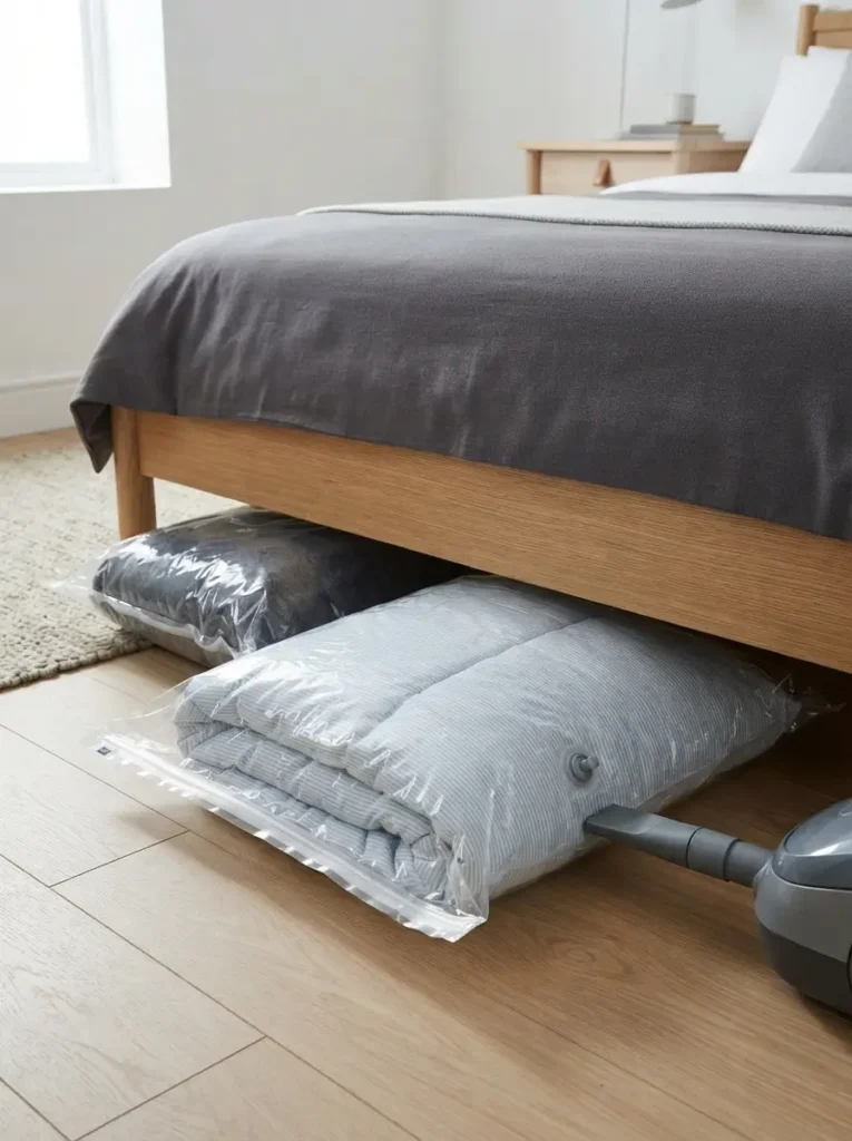 Store Comforters in Vacuum Bags Under the Bed