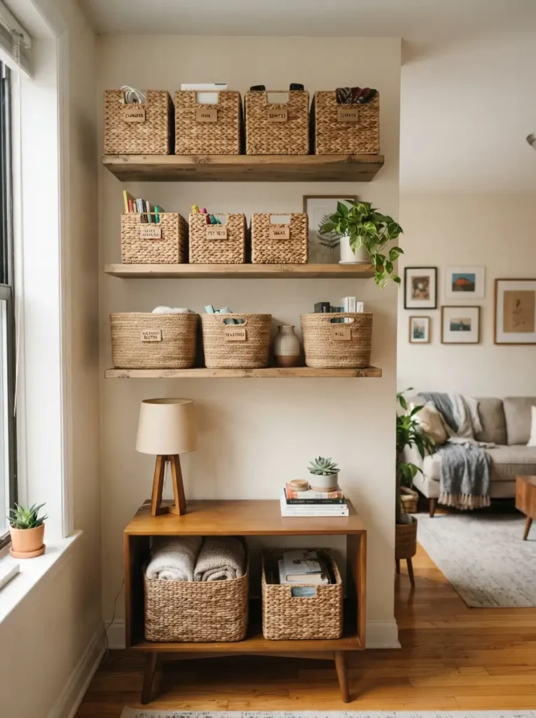 Style Shelves with Baskets for Hidden Storage