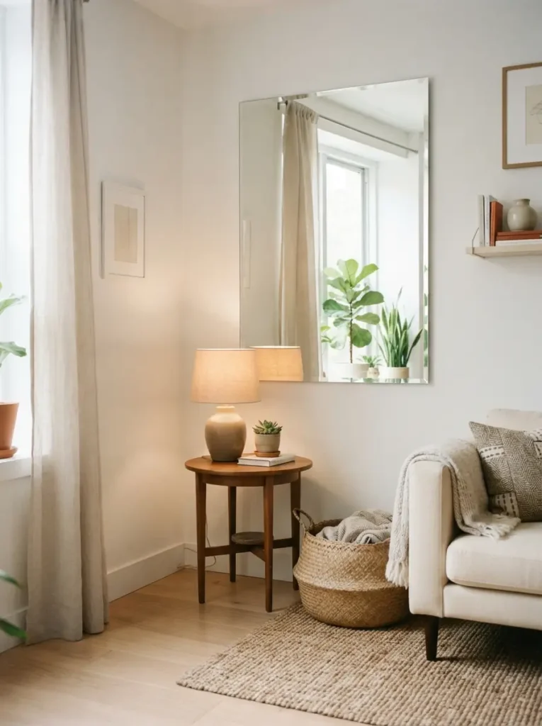 Try a Frameless Mirror for a Clean Corner
