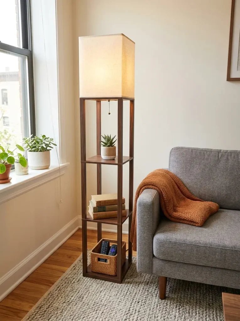 Try a Shelf Floor Lamp for Storage and Light