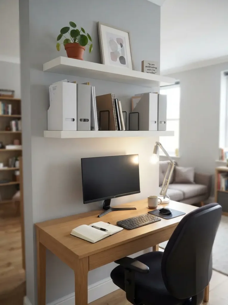 Turn Shelves into a Small Home Office Wall
