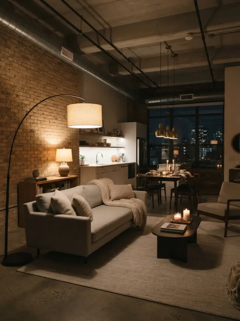 Urban Loft with Soft Lighting Layers