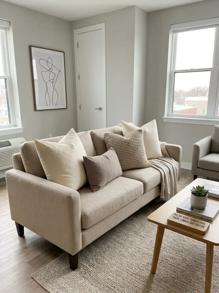 Use Beige Throw Pillows With Different Sizes