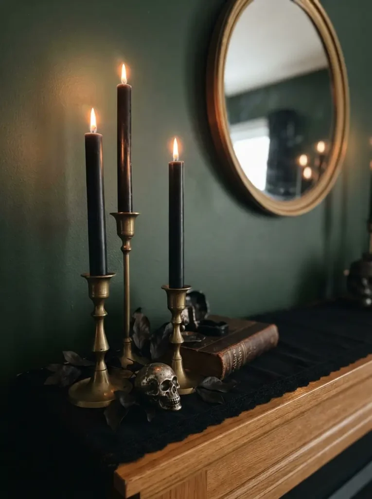 Use Black Taper Candles for Height on Small Surfaces