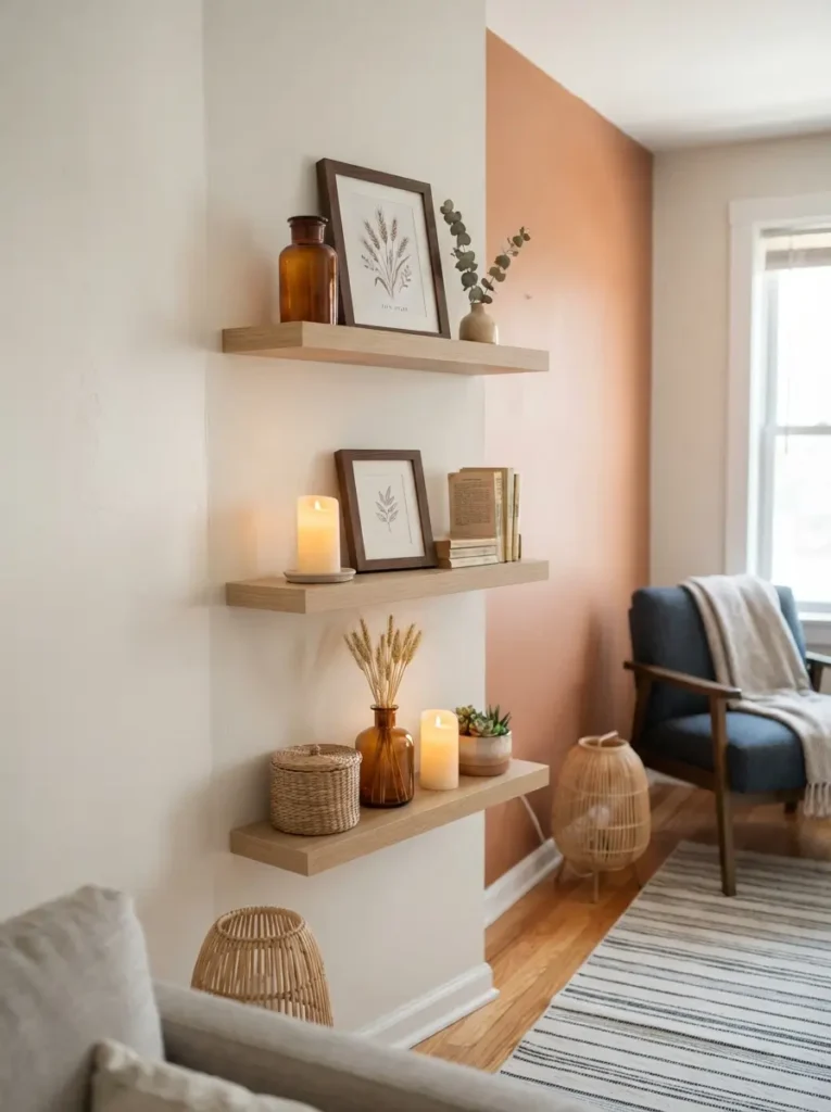 Use Flameless Candles in a Rental-Friendly Wall Shelf Corner