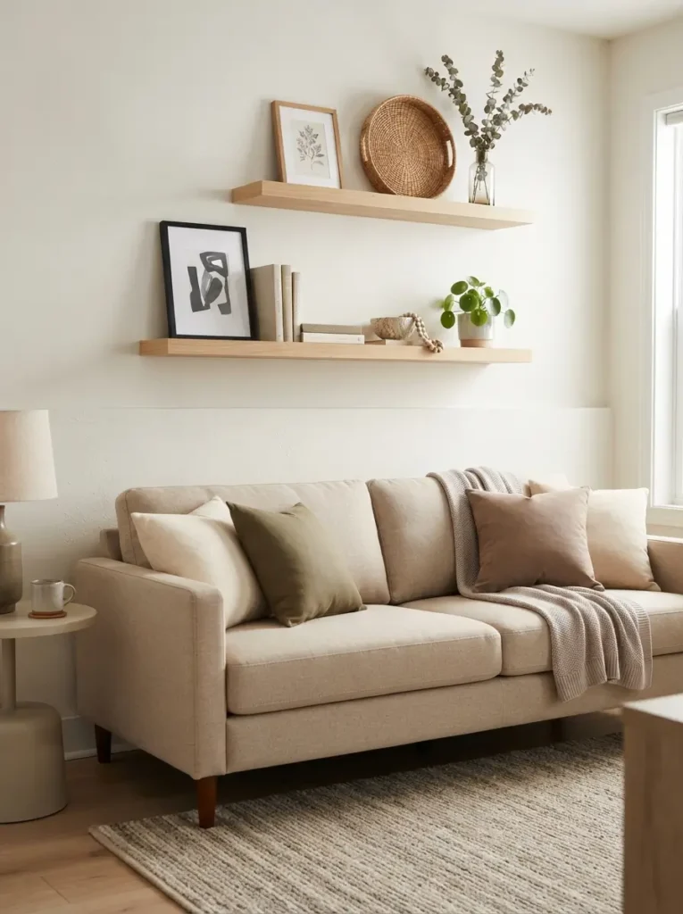 Use Floating Shelves Above the Sofa