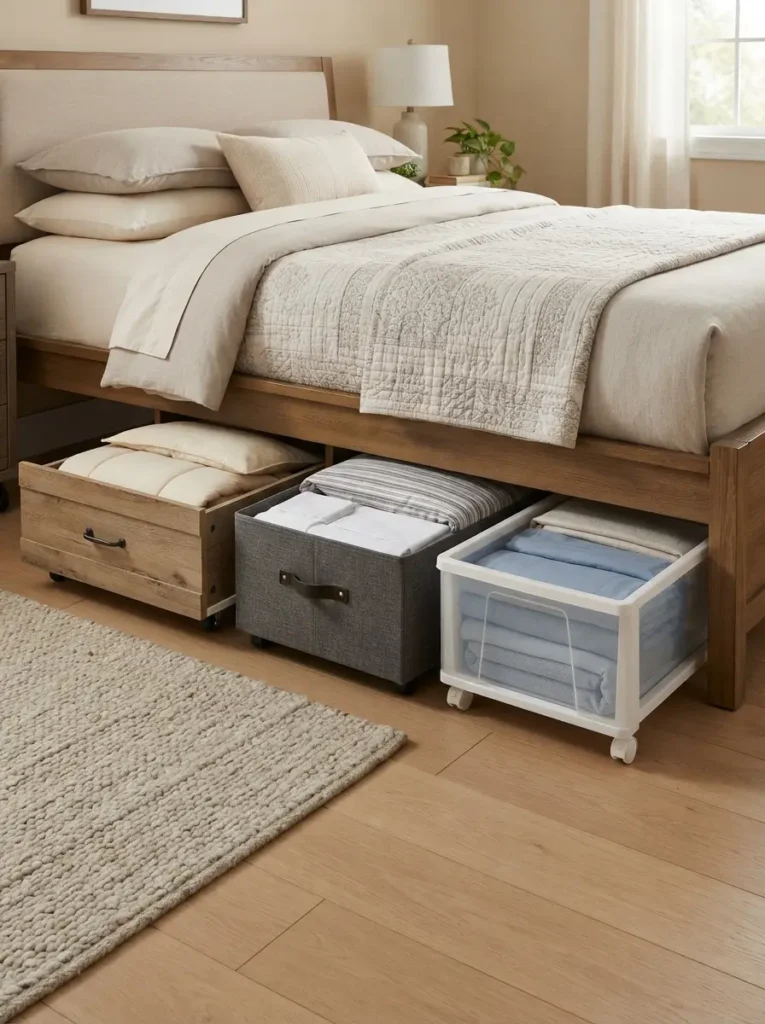 Use Rolling Drawers Beneath the Bed