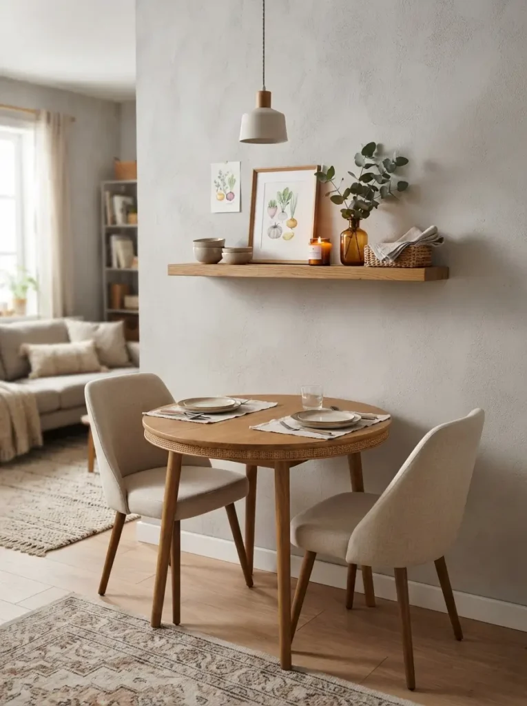 Use Shelves to Decorate Above a Dining Nook