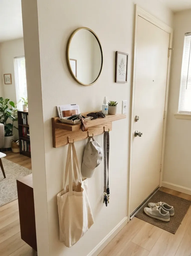 Use Wall Shelves as a Mini Entryway Drop Zone