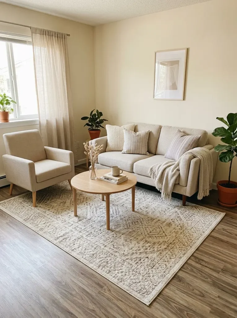 Use a Beige Rug to Anchor the Room