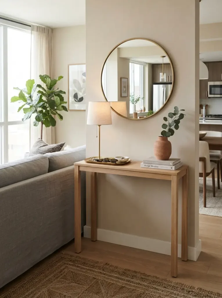 Use a Corner Mirror With a Narrow Console