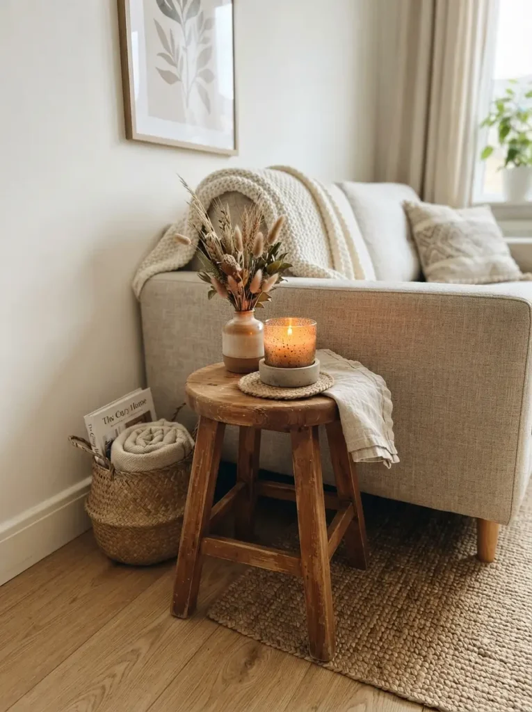 Use a Corner Stool for a Simple Candle Moment
