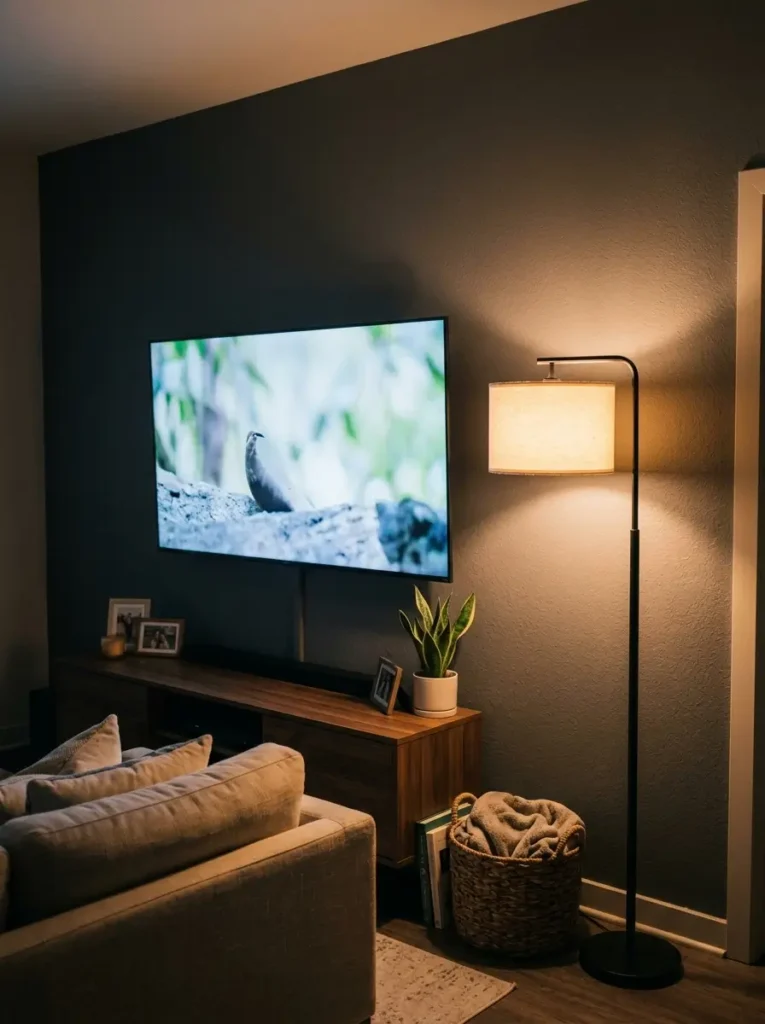 Use a Floor Lamp to Balance a TV Wall
