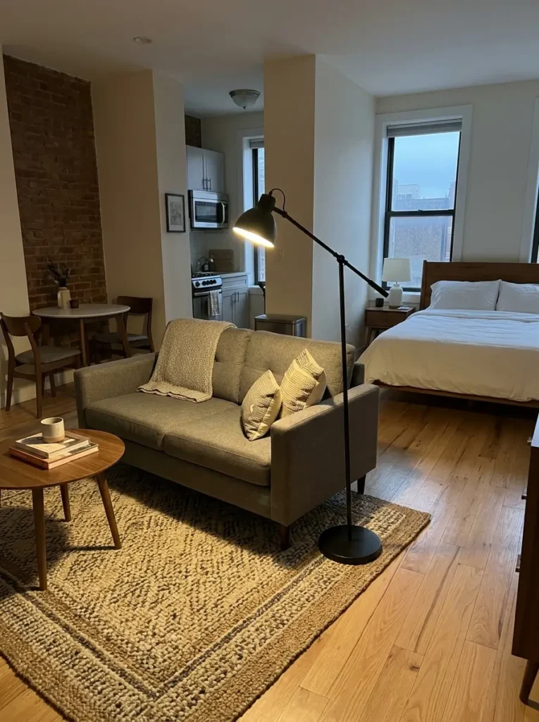 Use a Floor Lamp to Divide a Studio Apartment