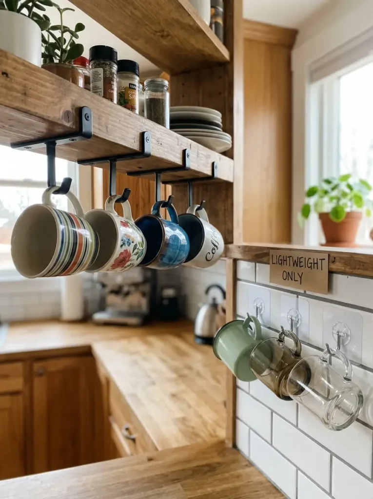 Use a Mug Rail or Hooks