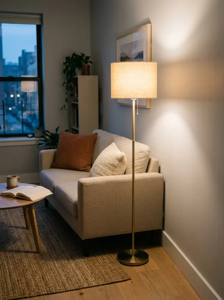 Use a Slim Floor Lamp Beside the Sofa