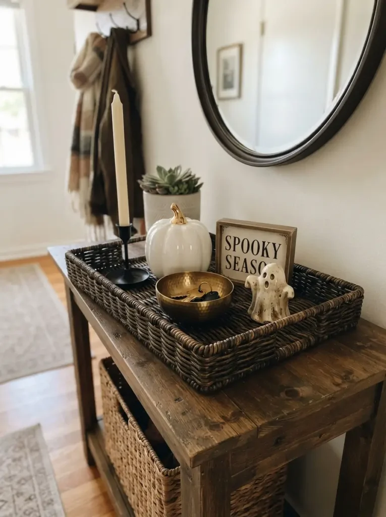 Use a Small Tray to Organize Spooky Accents