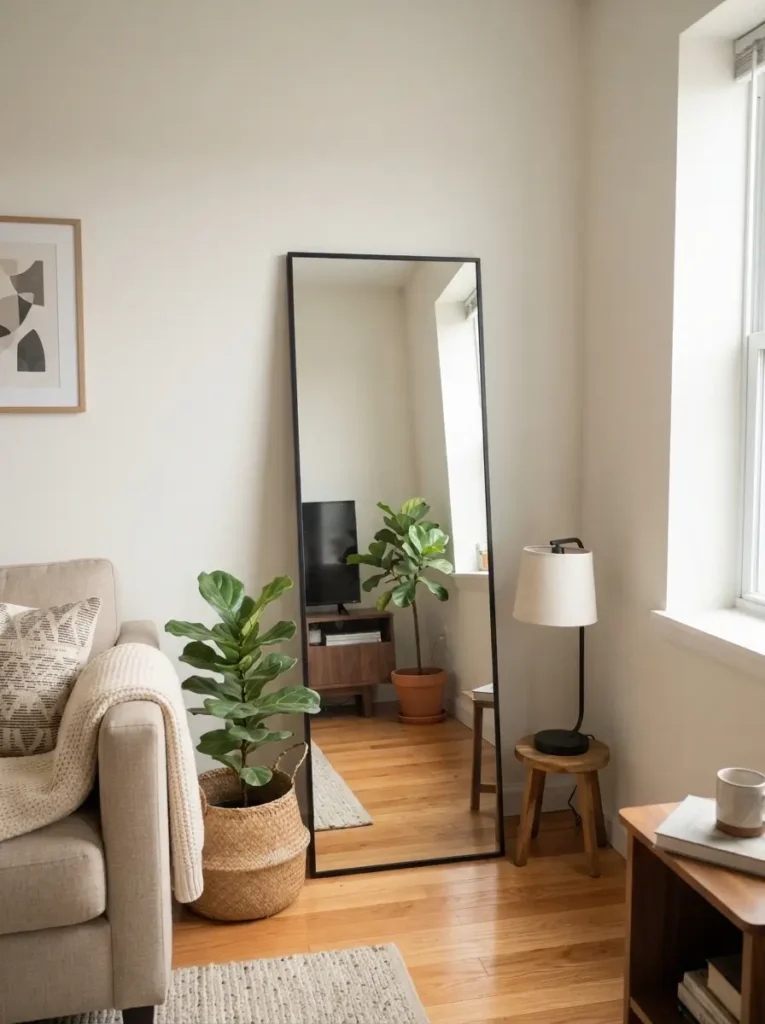 Use a Tall Leaning Mirror in an Empty Corner