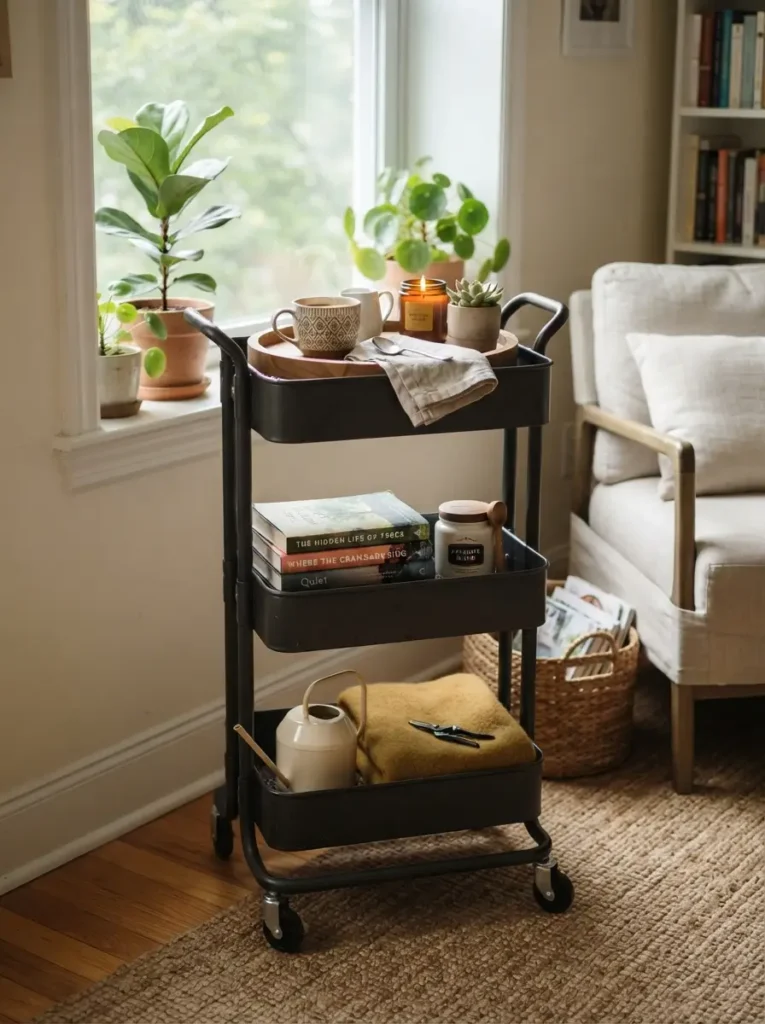 Use a rolling cart as a mini coffee station