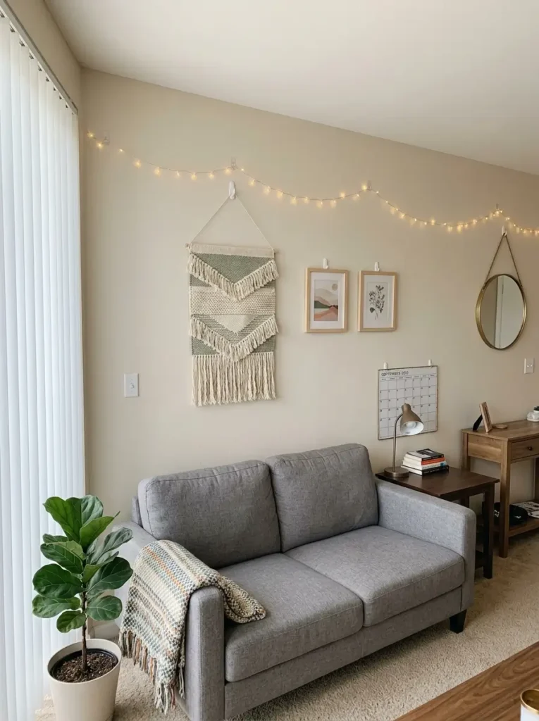 Use removable hooks for lightweight wall decor