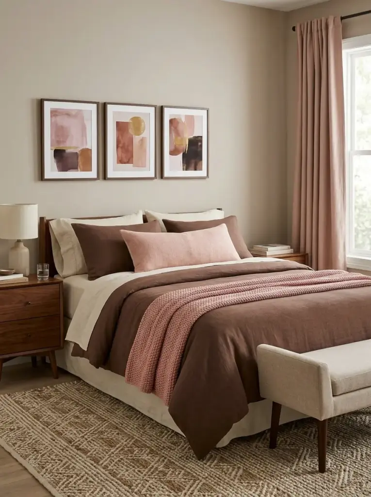 Try Brown Bedding With Pink Accents
