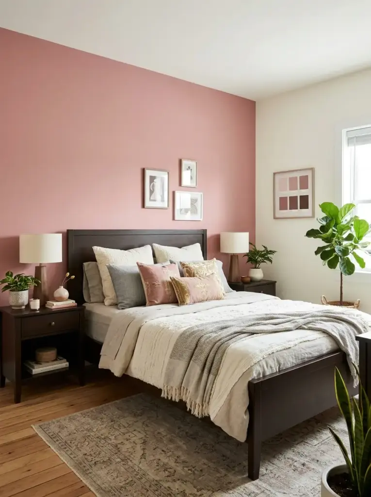 Start With Blush Bedding and Walnut Furniture