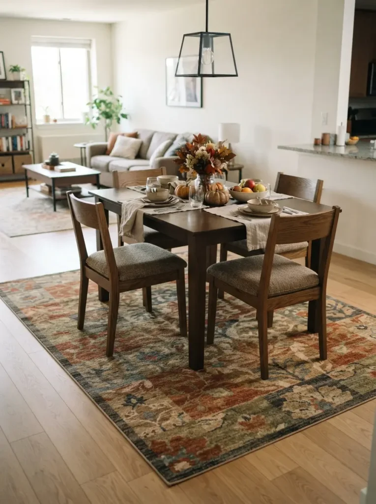 Use a Washable Rug to Define the Dining Zone