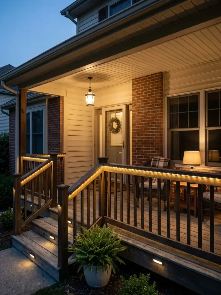 Use Warm Lighting to Define the Railing After Dark
